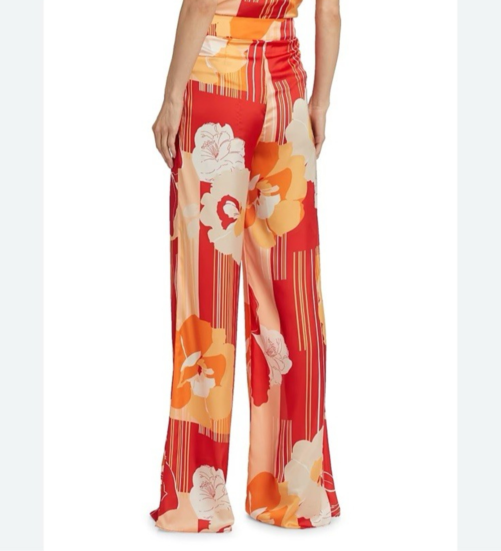 Ramy Brook Pants Claudia Floral Satin High Rise Wide Leg Flowy Long Size 12 New